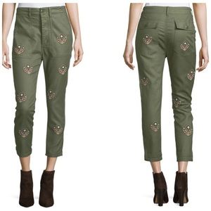 THE GREAT.. Green Slouch Army Pant with Embroidery